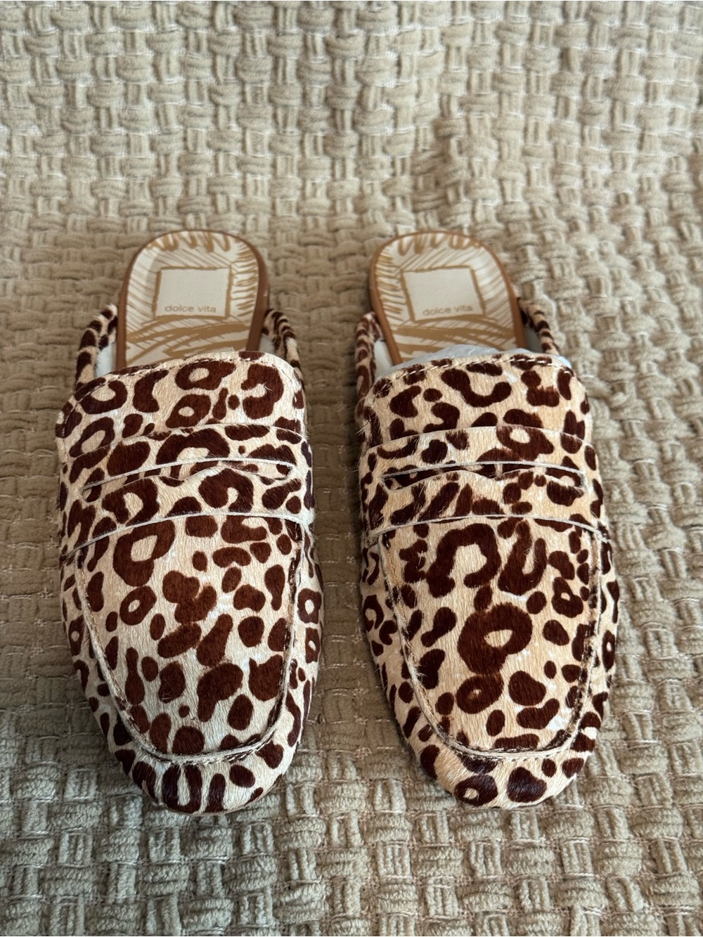 Dolce Vita Leopard Print Slip-On Mules - Brown & Cream